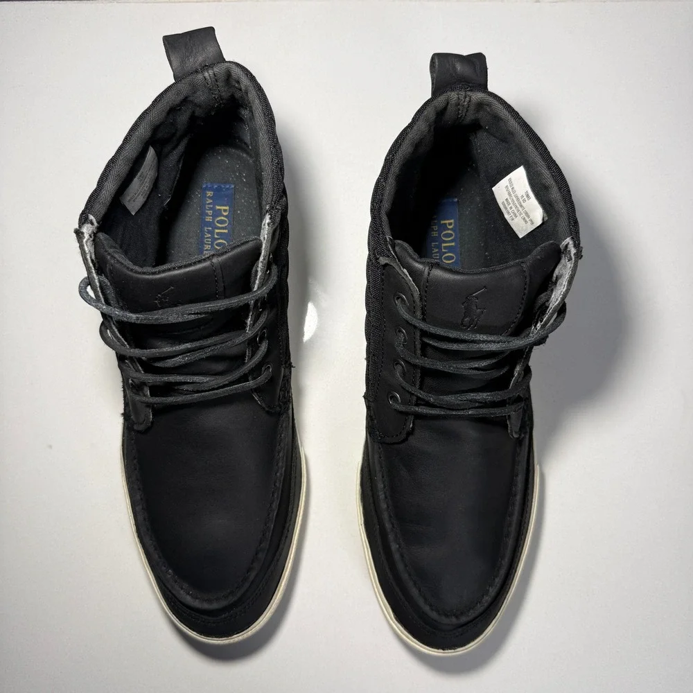 Polo Ralph Lauren Tomas Black Leather Cordura Mid Top Sneaker Boots Mens 10.5D‎